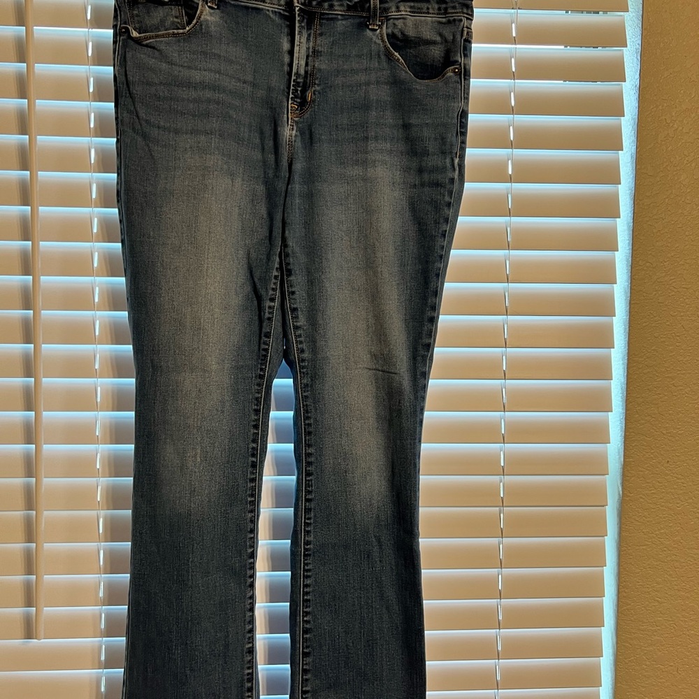 Blue Boot Cut Jeans with Faded Wash